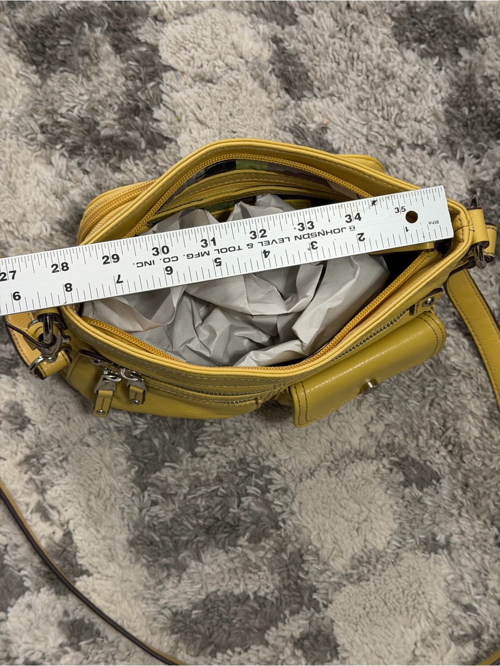 Tignanello Yellow Pebbled Leather Crossbody Bag Multi Pocket Zip - Picture 13 of 13